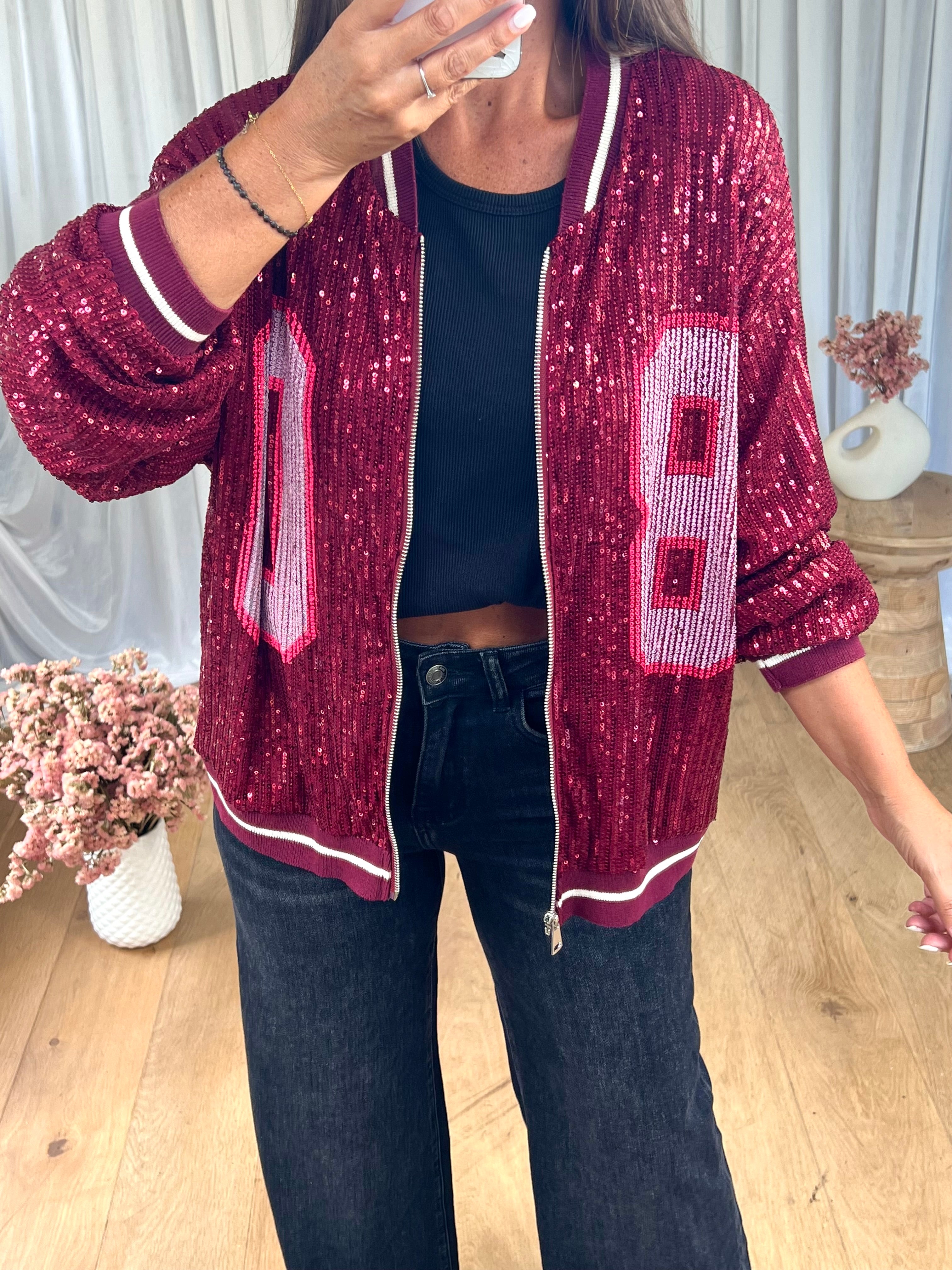 VESTE SEQUINS BORDEAU