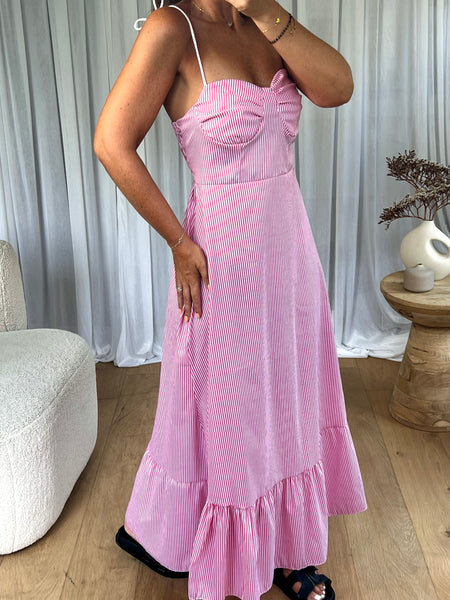 ROBE SOFIA RAYÉE FRAMBOISE