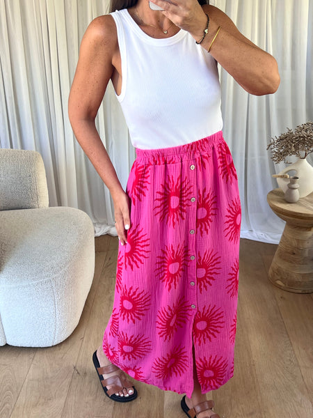 JUPE GAZE SOLEIL ROSE