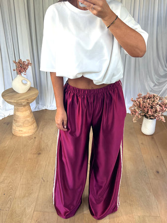 PANTALON SATINÉ JOGGER BORDEAU