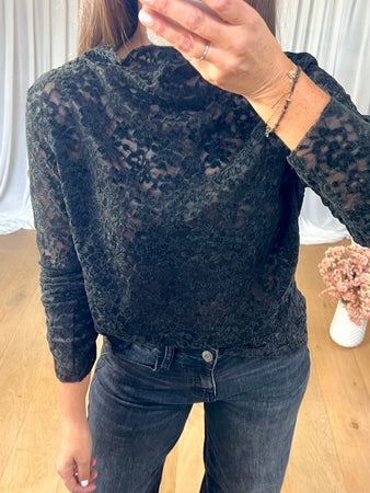 TOP DENTELLE VELOURS NOIR