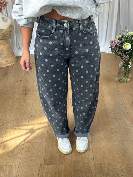 JEANS BARELL POIS GRIS