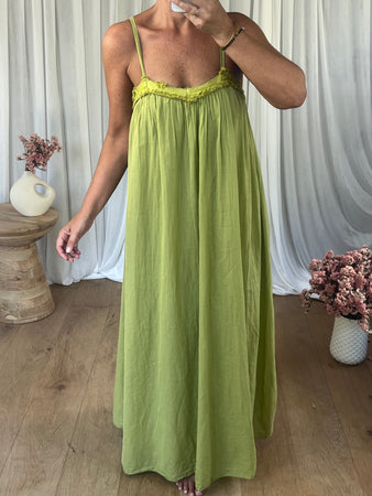 ROBE BÉA VOILE DE COTON VERT ANIS