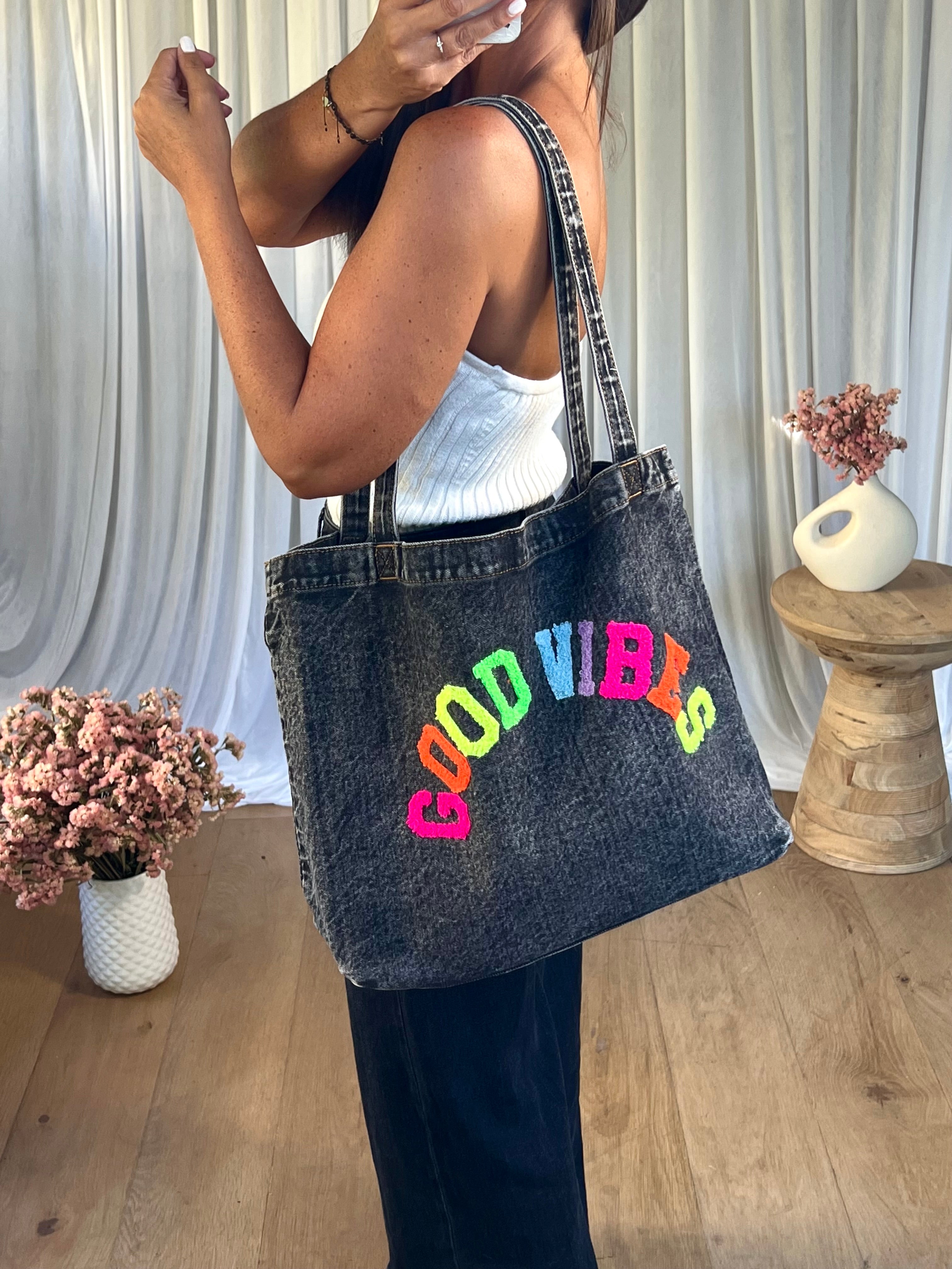 SAC CABAS DENIM GOOD VIBES