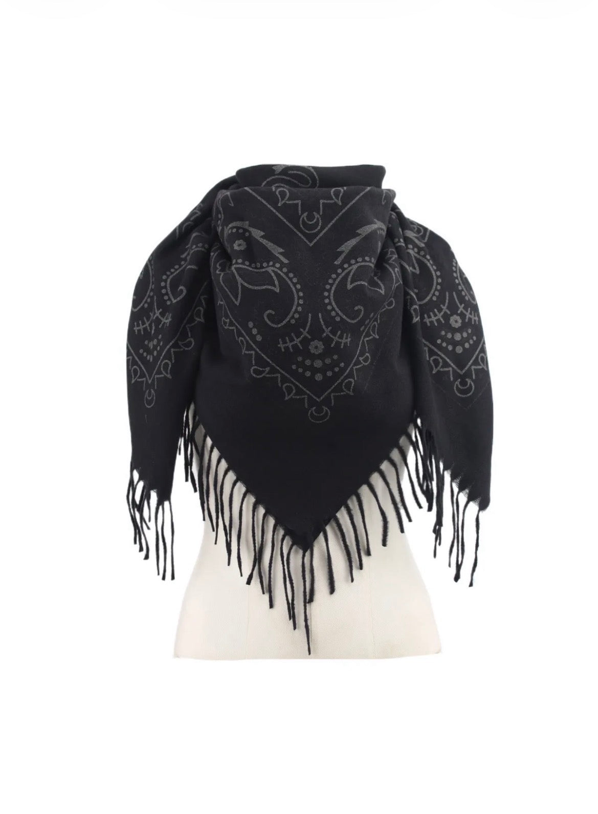 ÉCHARPE  BANDANA FRANGES NOIR