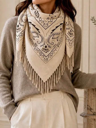 ÉCHARPE  BANDANA FRANGES BEIGE