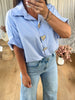 CHEMISE BOUTONS BIJOUX BLEU