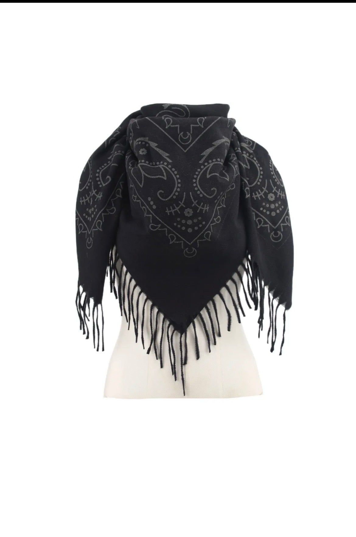 ÉCHARPE  BANDANA FRANGES NOIR