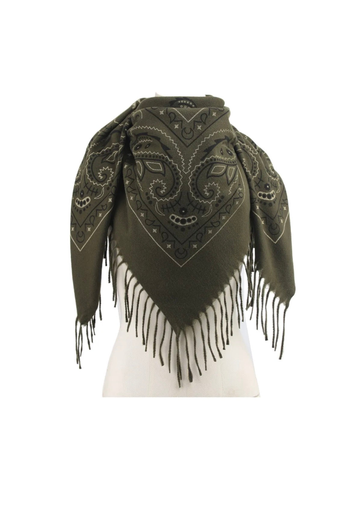 ÉCHARPE  BANDANA FRANGES KAKI