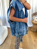 VESTE SANS MANCHES MOTARD EN DENIM BLEU