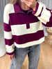 PULL COL RAYÉ BORDEAU
