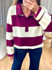 PULL COL RAYÉ BORDEAU