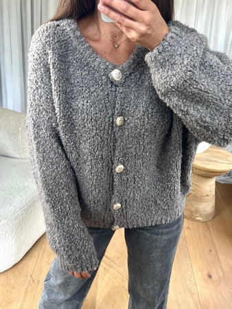 GILET COSY BOUTON TAUPE