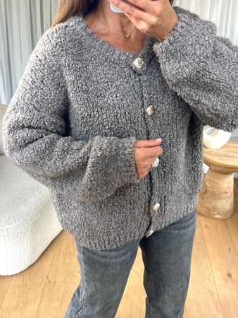 GILET COSY BOUTON TAUPE