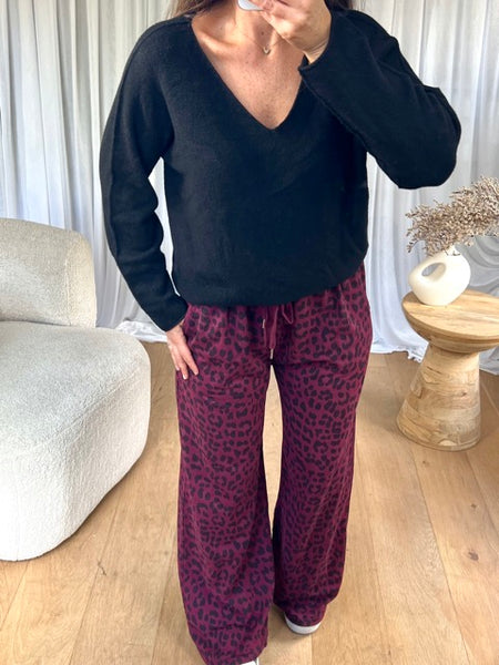 PANTALON AMPLE LÉOPARD BORDEAU