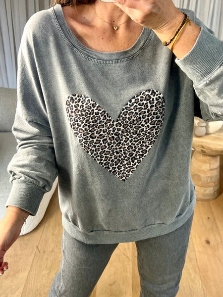 SWEAT COEUR LÉOPARD