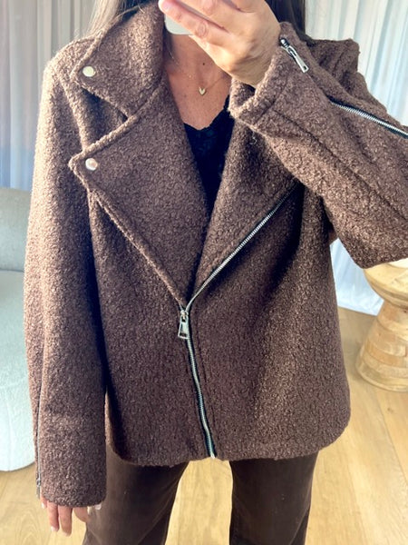 VESTE PERFECTO BOUCLÉ CHOCO
