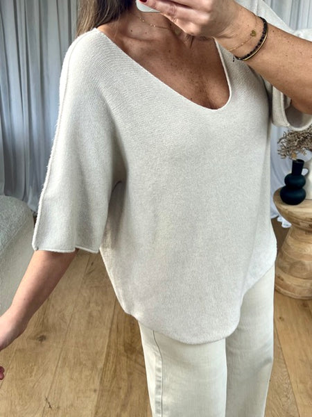 PULL VIVI MANCHES COURTES BEIGE