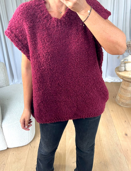 PULL COSY SANS MANCHES BORDEAU