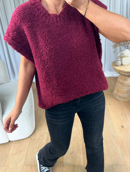 PULL COSY SANS MANCHES BORDEAU