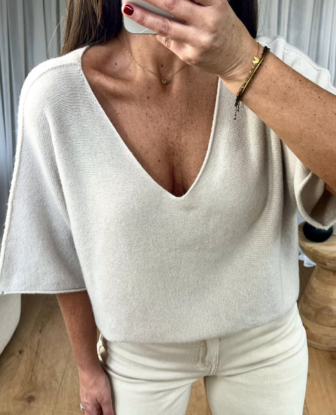 PULL VIVI MANCHES COURTES BEIGE