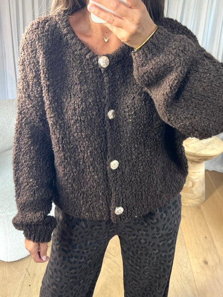 GILET COSY BOUTON CHOCO