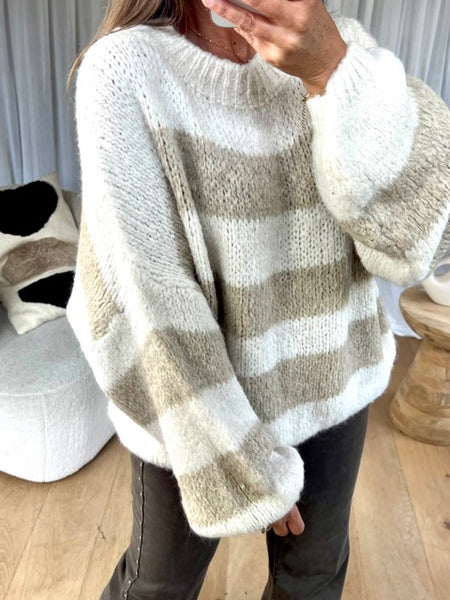 PULL COSY RAYÉ BEIGE