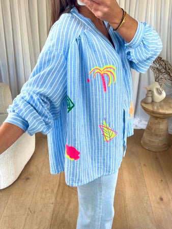CHEMISIER MOTIFS FLUO BLEU
