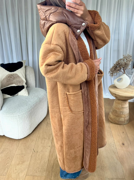 MANTEAU CAPUCHE DOUDOUNE CAMEL