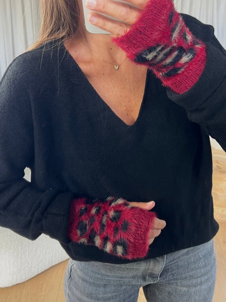 MITAINES LÉOPARD BORDEAU