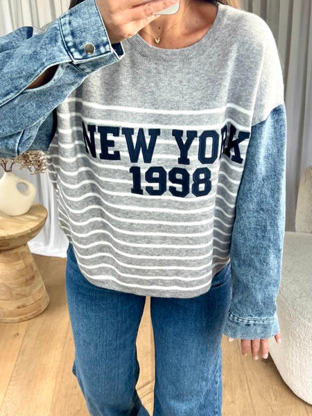 PULL MANCHES DENIM NY
