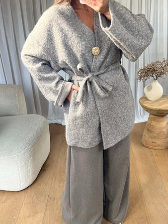 VESTE FEUTRINE BROCHE TAUPE