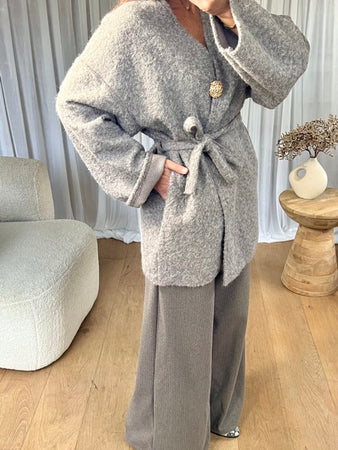 VESTE FEUTRINE BROCHE TAUPE