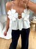 TOP FLEURS STRASS BLANC