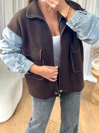 GILET/VESTE ZIPPÉ DENIM CHOCO