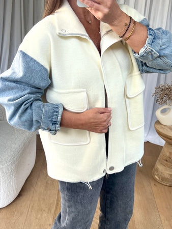 GILET/VESTE ZIPPÉ DENIM BLANC