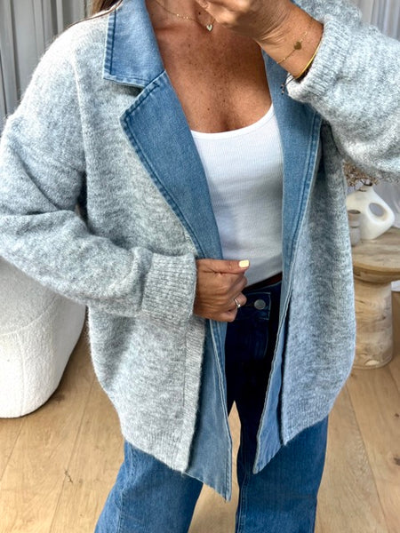 GILET COL REVERS DENIM GRIS