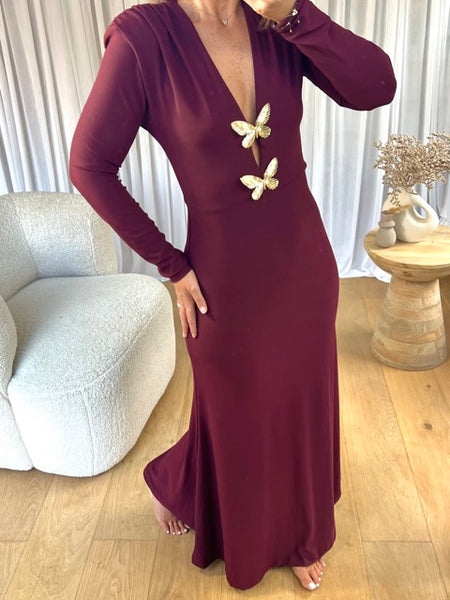 ROBE BUTTERFLY BORDEAU