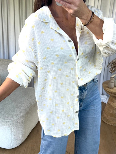 CHEMISE PETITS COEURS JAUNE