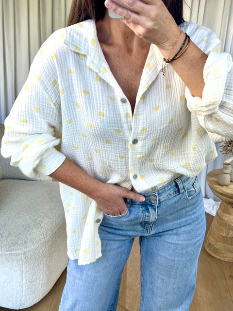 CHEMISE PETITS COEURS JAUNE