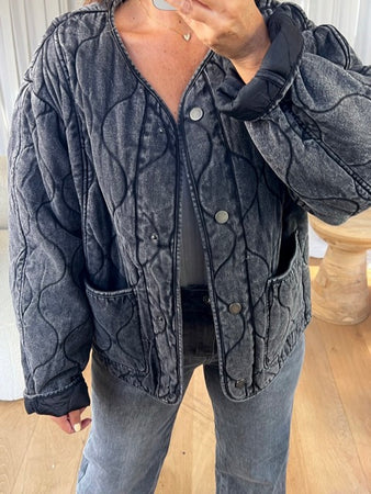 VESTE DENIM MATELASSÉE GRIS