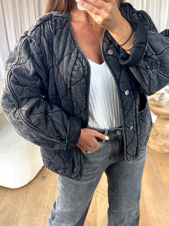 VESTE DENIM MATELASSÉE GRIS