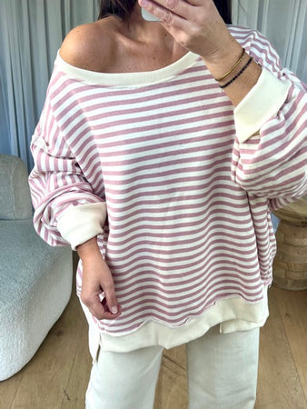 SWEAT MARINIÈRE OVERSIZE ROSE