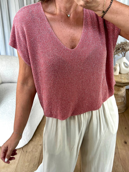 T-SHIRT LUREX ROSE