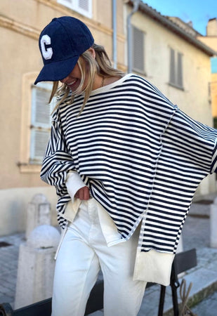 SWEAT MARINIÈRE OVERSIZE MARINE