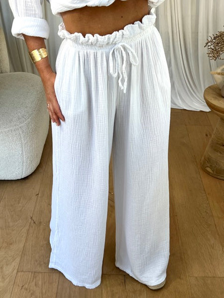 PANTALON GAZE DE COTON BLANC