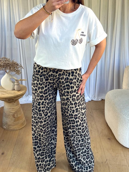 PANTALON GAZE LÉOPARD BEIGE