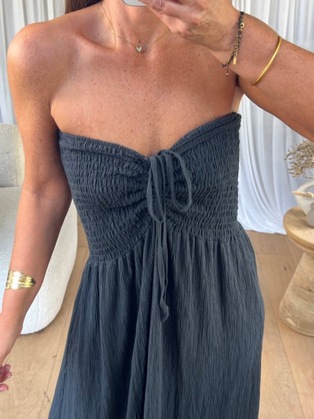 ROBE BUSTIER SMOCK GRIS