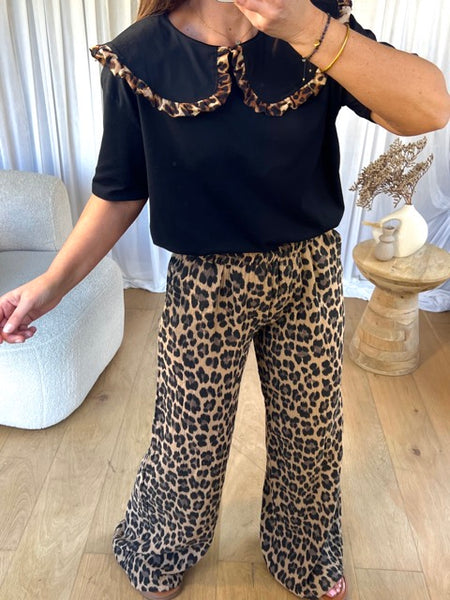 PANTALON GAZE LÉOPARD CAMEL
