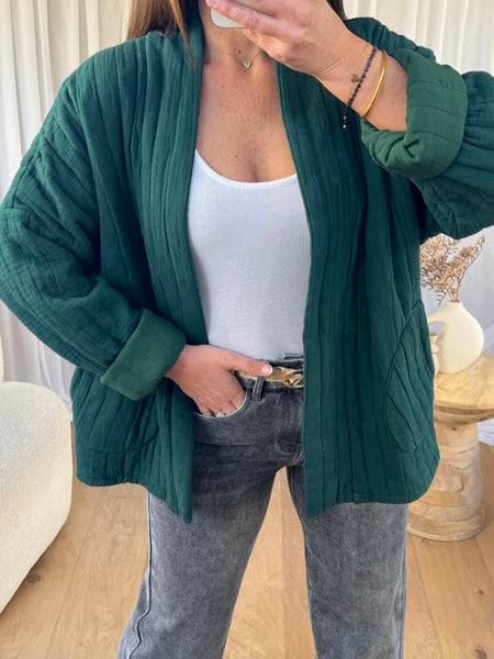 VESTE GAZE DE COTON VERT BOUTEILLE